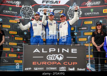 PADOVANI Thomas (Fra), Alpine A 110 Europa Cup Team Mailand Wettbewerb, Portrait, FEBREAU Julien Alpine A 110 Europa Cup Team Racing Technology, Portrait, BOURGOIS Philippe (bel), Alpine A 110 Europa Cup Team Mailand Wettbewerb, Portrait während der 2019 FFSA GT Circuit französisch Meisterschaft, vom 19. Bis 22. april, in Nogaro, Frankreich - Foto Marc de Mattia / DPPI Stockfoto