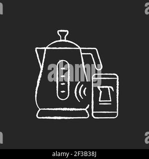 Smart Kettle Kreide weißes Symbol auf schwarzem Hintergrund Stock Vektor
