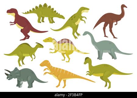 Prähistorische Dinosaurier isoliert gesetzt, alte wilde Tier Monster Dino Sammlung Stock Vektor