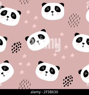 Niedliche Panda tragen nahtlose Muster. Babymotiv im Cartoon-Stil. Vektor-Illustration skandinavischen Doodle Bär Stock Vektor