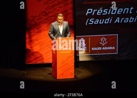 S.H. Prinz Khalid bin Sultan bin Abdullah, Président de la SAMF während der Pressekonferenz von Dakar 2020 im l'Institut du monde arabe (IMA) in der französischen Hauptstadt Paris am 19. November 2019 - Foto Julien Delfosse / DPPI Stockfoto