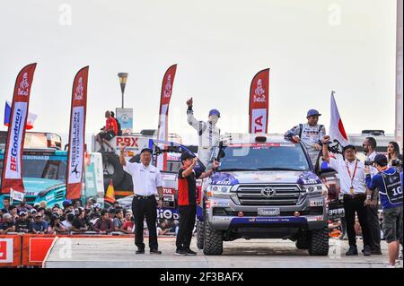 349 MIURA Akira (jpn), LICHTLEUCHTER Laurent (Fra), Toyota, Toyota Karosserie, Gruppe T2, Klasse 2, Motul, Auto, während der Dakar 2019, Start Podium, Podium de Départ, Peru, Lima, Am 6. januar - Foto DPPI Stockfoto