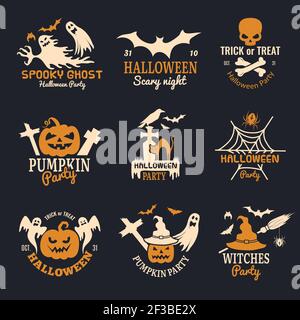 Halloween-Abzeichen. Party gruselig Logo Horror Symbole Schädel Knochen Vektor halloween Sammlung Stock Vektor
