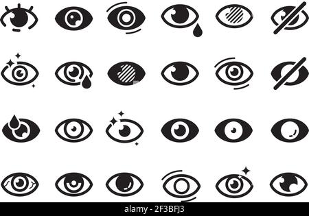 Augen-Symbole. Geschlossene Öffnung Auge menschliche Teile optische medizinische Gesundheitsversorgung Schlaflosigkeit Katarakt gut aussehende Vision Vektor-Symbole Stock Vektor