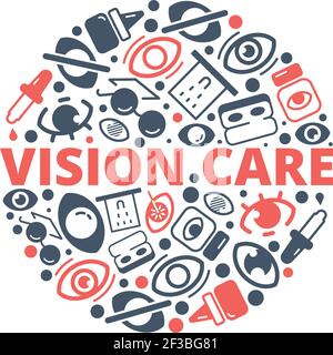 Optometrie Hintergrund. Augenlinse Augenheilkunde Ausrüstungen Vision Gesundheitswesen Laser medizinische Vektor Kreis Form Stock Vektor