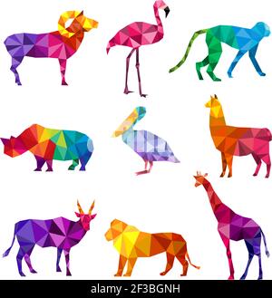 Polygonale Tiere. Low Poly Zoo Silhouetten von Tieren dreieckige geometrische Formen Muster Vektor Origami Sammlung Stock Vektor