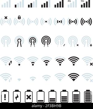 Handy-Signal. WiFi und mobile Statusleiste Verbindungssymbol g/m2 Batterien Füllstand Vektorbilder Stock Vektor
