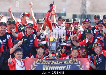 09 Brabec Ricky (usa), Honda, Monster Energy Honda Team 2020, Moto, Bike, Motul, Ambiente auf dem Podium bei der Ankunft der Dakar 2020, in Qiddiya, Saudi-Arabien, am 17. Januar 2020 - Foto DPPI Stockfoto