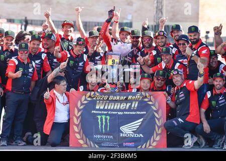 09 Brabec Ricky (usa), Honda, Monster Energy Honda Team 2020, Moto, Bike, Motul, Ambiente auf dem Podium bei der Ankunft der Dakar 2020, in Qiddiya, Saudi-Arabien, am 17. Januar 2020 - Foto DPPI Stockfoto