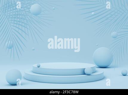 3D Darstellung der geometrischen Form Podium auf blauem Hintergrund Stockfoto