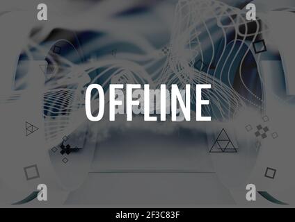 Digital generiertes Bild von offline gegen abstrakte Formen auf blau Hintergrund Stockfoto