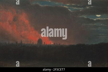 Feuer in London, von Hampstead aus gesehen;das Brennen der Houses of Parliament;Feuer im House of Parliament, 16. Oktober 1834, von Hampstead aus gesehen;Feuer in London, von Hampstead, ca. 1826. Stockfoto