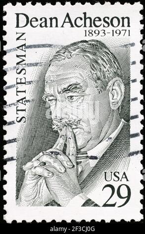 Stateman Dean Acheson auf amerikanischer Briefmarke Stockfoto