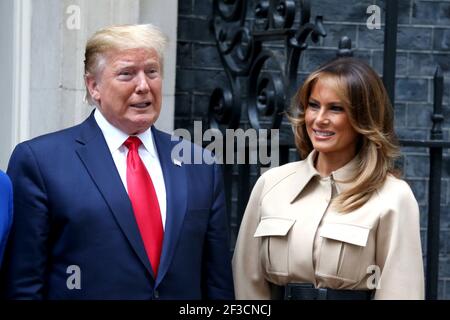 LONDON, GROSSBRITANNIEN - 04. Jun 2019: US-Präsident Donald Trump und seine Frau Melania Trump besuchen am 4. Juni 2019 die Downing Street No,10 in London, England Stockfoto