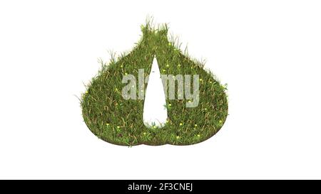 3D gerendertes Grasfeld mit bunten Blumen in Form von Symbol für Knoblauch mit Boden isoliert auf weißem Hintergrund Stockfoto