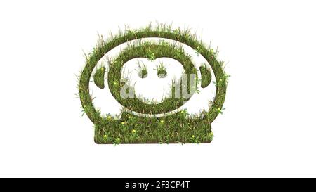 3d rendered grass field with colorful flowers in shape of symbol of monkey astronaut animal with ground isolated on white background Stock Photo