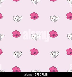 Vektor rosa Hintergrund weiß rosa lila Farbe Tulpen, florale nahtlose Muster. Nahtloses Muster Hintergrund Stock Vektor