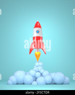 Raketenstart mit Trail. 3D Abbildung Stockfoto