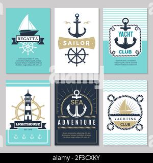 Seekarten. Marine vintage Logotypen Meer Seil Knoten Anker Schiff Meer dekorative Symbole für Etiketten Hintergrund Stock Vektor