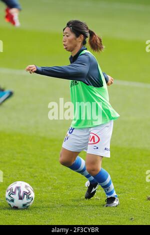 Yoko Tanaka (Huelva), 14. MÄRZ 2021 - Fußball / Fussball : Spanisches Spiel 'Primera Iberdrola' zwischen Athletic Club de Bilbao Femenino 1-1 Sporting Club de Huelva im Estadio Lezama in Lezama, Spanien. (Foto von Mutsu Kawamori/AFLO) Stockfoto