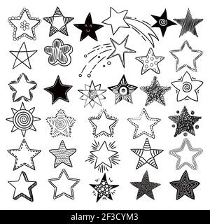 Sterne. Raum Symbole Planeten Elemente handgezeichnete Sammlung Raum Sterne Vektor Doodle Bilder Stock Vektor