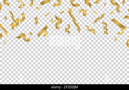 Fallende Goldbänder. Goldenes Konfetti isoliert auf transparentem Hintergrund. Vector Party festliches Banner mit Seidenbändern Stock Vektor