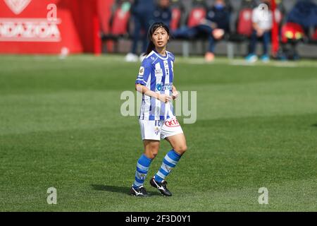 Yoko Tanaka (Huelva), 14. MÄRZ 2021 - Fußball / Fussball : Spanisches Spiel 'Primera Iberdrola' zwischen Athletic Club de Bilbao Femenino 1-1 Sporting Club de Huelva im Estadio Lezama in Lezama, Spanien. (Foto von Mutsu Kawamori/AFLO) Stockfoto