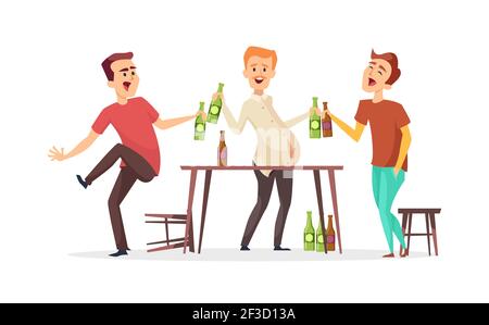 Männer trinken Bier. Betrunkene Freunde Charaktere. Vektor Oktoberfest Bier Party Illustration. Männliche Freunde in Bar oder Pub Stock Vektor