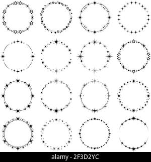 Sterne, runde Rahmen. Stardust Ringe Glanz-Effekt Partei wirbelnd abgerundeten kosmischen Mode magische Sterne Vektor Stock Vektor