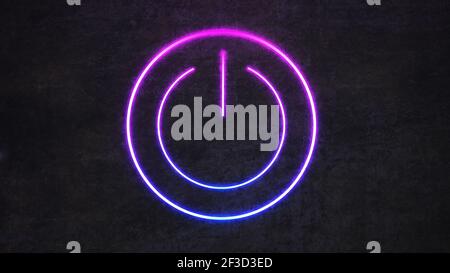 Neon Schalter Schild an schwarzer Betonwand. 3D Rendern Stockfoto