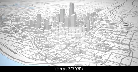 White low poly groß modern Downtown über Aussicht. 3D Rendern Stockfoto