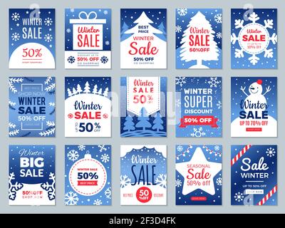 Winter-Promo-Karten. Saison bietet Werbebanner Etiketten für besten Preis Werbe-Vektor-Vorlage Stock Vektor