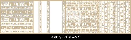 Set von Vektor-Pastell beige weiß monochrom abstrakt geometrische nahtlose Muster. Tribal Illustration enthält Linien Rechtecke wie Mauerziegel, Trian Stock Vektor