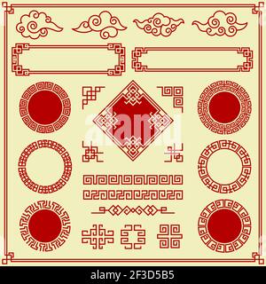 Orientalische Elemente. Verzierte Wolken Rahmen Rahmen Trennwände traditionelle asiatische grafische Dekoration Vektor-Objekte Vintage-Stil Stock Vektor