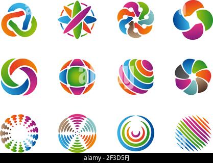 Abstraktes Globe-Logo. Farbige Business-Kreise rund Identität Formen Vektor Sammlung Stock Vektor
