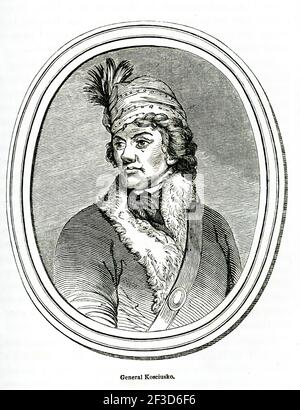 Diese Abbildung von 1840s zeigt General Kosciusko. Tadeusz Kosciuszko, englisch Thaddeus Kosciusko, polnisch in vollem Umfang Tadeusz Andrzej Bonawentura Kosciuszko (1746-1817) war ein polnischer Armeeoffizier und Staatsmann, der sowohl für seine Rolle in der amerikanischen Revolution als auch für seine Führung eines nationalen Aufstandes in seiner Heimat berühmt wurde. Stockfoto