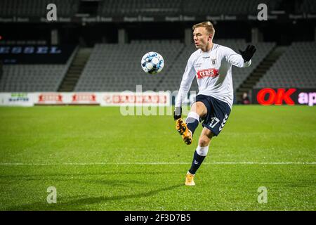 Aarhus, Dänemark. März 2021, 15th. Jon Thorsteinsson (17) von AGF beim Superliga-Spiel 3F zwischen Aarhus GF und Randers FC im Ceres Park in Aarhus. (Foto Kredit: Gonzales Foto/Alamy Live News Stockfoto