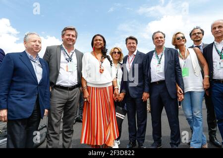 TODT Jean (Fra), FIA-Präsidentin, Laura Flessel-Colovic, Ministre des Sports, ESTROSI Christian (Fra), Maire de Nice Ville, MUSELIER Renaud, Président la région Sud Provence-Alpes-Côte d'Azur, ,DESCHAUX Nicolas, FFSA Präsident, Portrait Startaufstellung, Grille de departy, Während der Formel-1-Weltmeisterschaft 2018, großer Preis von frankreich vom 22. Bis 24. juni in Le Castellet - Foto Frederic Le Floc'h / DPPI Stockfoto