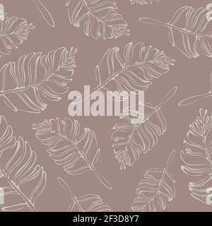 Nahtloses Vektor-Muster mit Federn. Sanfte Steingrau Tapete. Stock Vektor