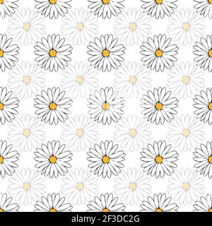 Vektor weiß Hintergrund weiß rosa Blumen nahtlose Muster. Gänseblümchen Nahtloses Muster Hintergrund Stock Vektor