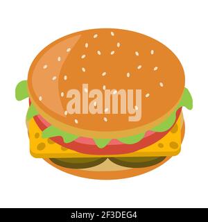 Burger-Symbol. Vektor-Illustration flach Symbol saftig lecker Hamburger isoliert auf weißem Hintergrund. Stock Vektor