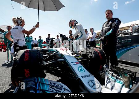 HAMILTON Lewis (gbr), Mercedes AMG F1 Petronas GP W09 Hybrid EQ Power+, Portrait Startaufstellung, Kühlergrill de Abfahrt, während der Formel 1 Weltmeisterschaft 2018, Grand Prix von England vom 5. Bis 8. juli, in Silverstone, Großbritannien - Foto DPPI Stockfoto