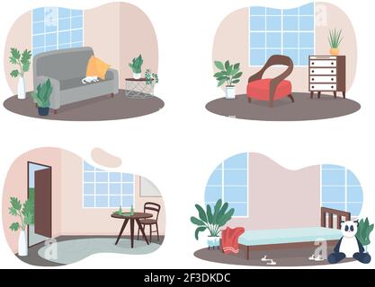 Familienzimmer Interior 2D Vektor Web-Banner, Poster-Set Stock Vektor