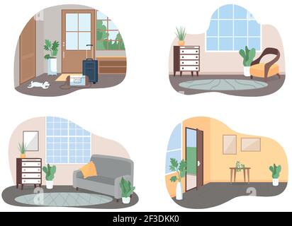Innerhalb der Familie zu Hause 2D Vektor-Web-Banner, Poster-Set Stock Vektor