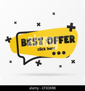 Original Inschrift BESTEN ANGEBOT auf dem Banner. Vektor-Design in einem flachen Stil. Einfache Clip Art Vektorgrafik. Stock Vektor