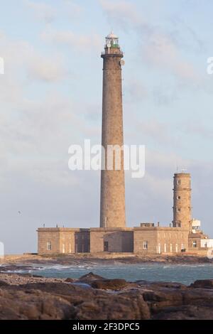 Leuchtturm Phare de Gatteville an der französischen Kanalküste im Departement Manche. Pointe de Barfleur, Halbinsel Cotentin, Normandie, Frankreich Stockfoto