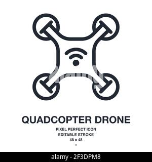 Wireless Quadcopter Drohne editierbare Kontur Symbol isoliert auf weißem Hintergrund Vektor-Illustration. Pixel perfekt. 48 x 48. Stock Vektor