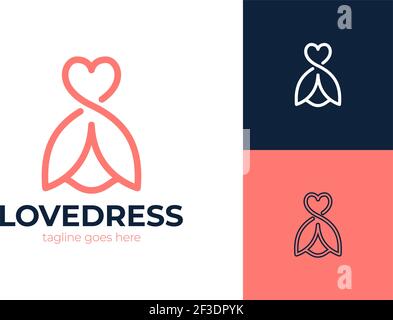 Liebe Kleidung Logo Vektor-Symbol. Mode-Boutique-Kleid mit herzförmigen Schulteraufhänger Logo Stock Vektor