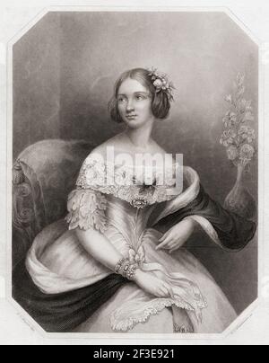 Jenny Lind, voller Name Johanna Maria Lind, 1820 - 1887. Die schwedische Opernsängerin, bekannt als die schwedische Nachtigall, war eine Sensation in ganz Europa und den Vereinigten Staaten. Aus einem Stich von W.C. aus dem 19.. Jahrhundert Wrankmore nach einem Werk von P.O. Wagner. Stockfoto