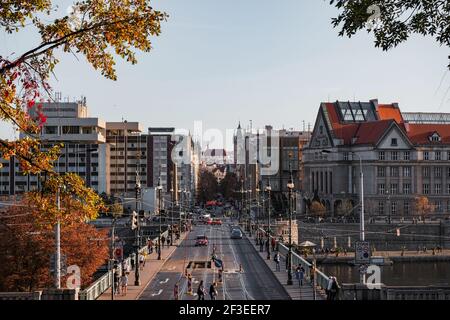 Čechův Most und Parizska Street - Blick vom Letna Park, Prag Stockfoto